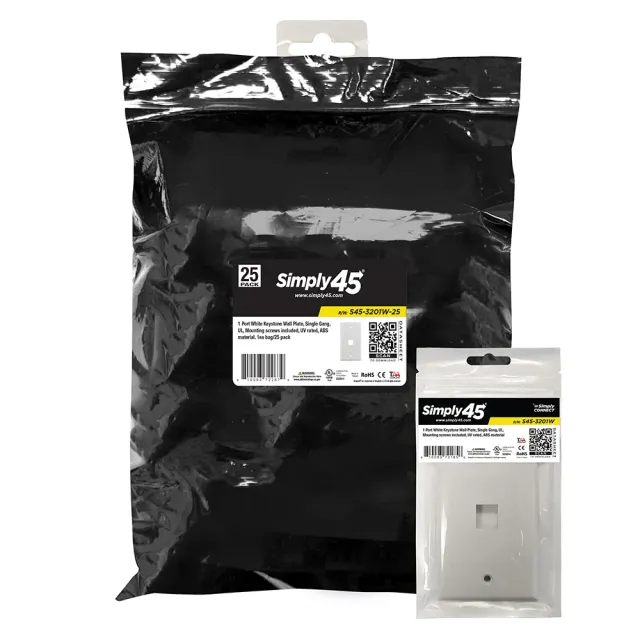 Simply45 keystone vægplade 1-port hvid 25-pak ABS