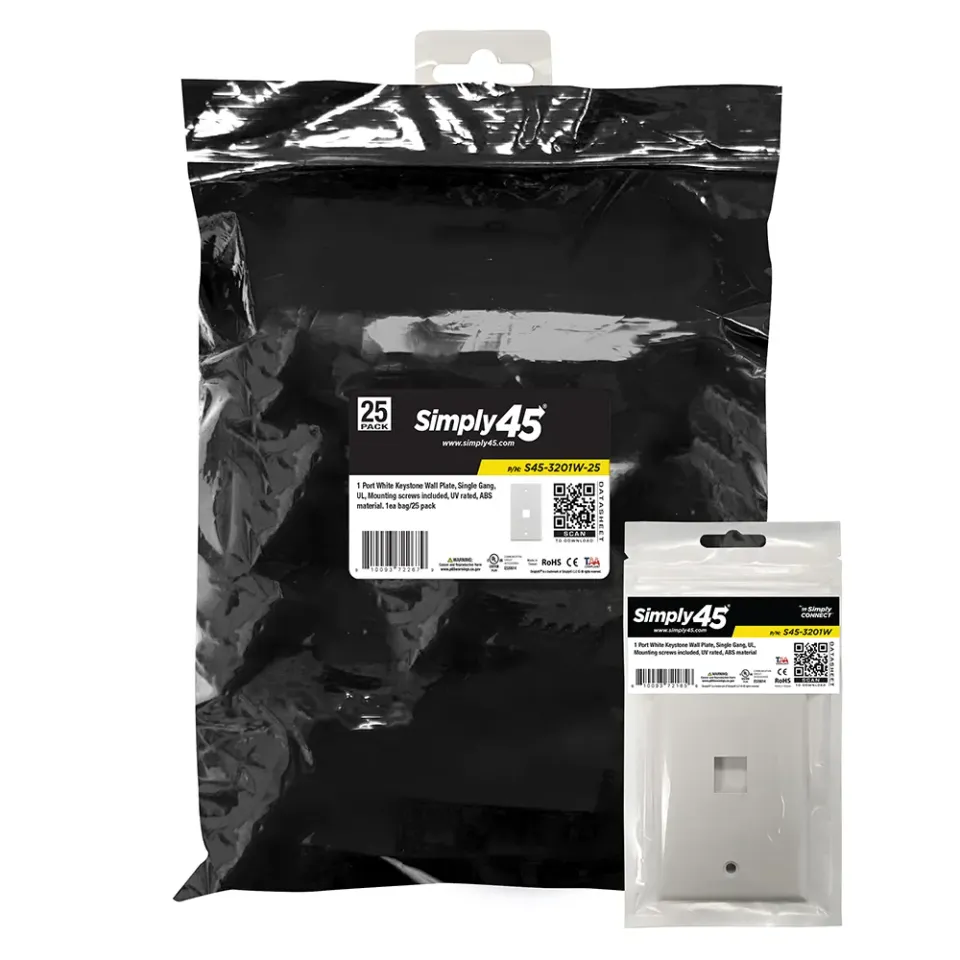 Simply45 keystone vægplade 1-port hvid 25-pak ABS