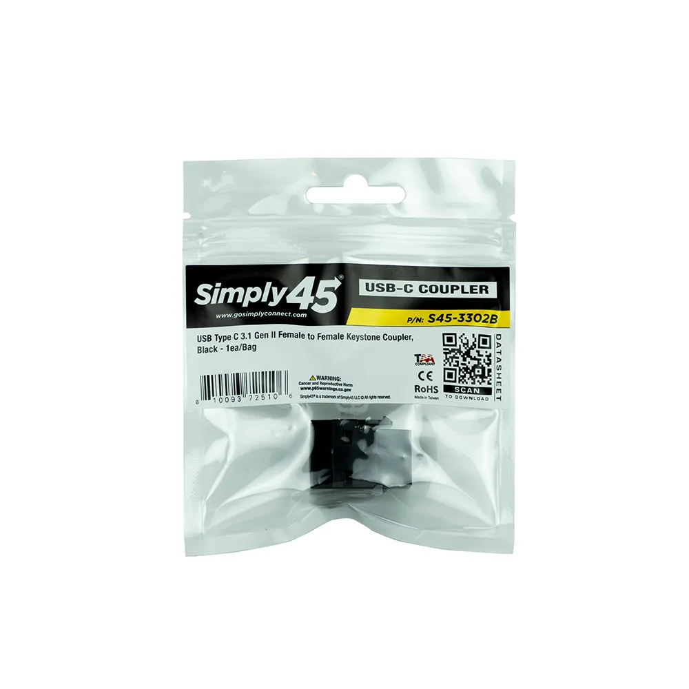 Simply45 USB-C keystone kobler USB 3.1 hun-hun sort