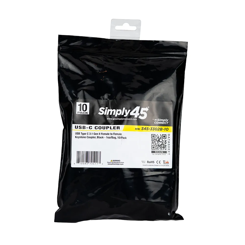 Simply45 USB-C keystone kobling sort 10-pak Gen2