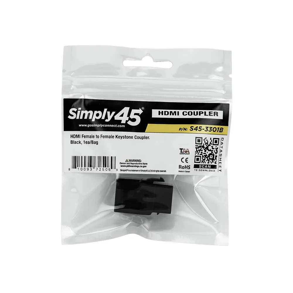 Simply45 HDMI Keystone Coupler hdmi-kobling hun-hun sort 10-pak