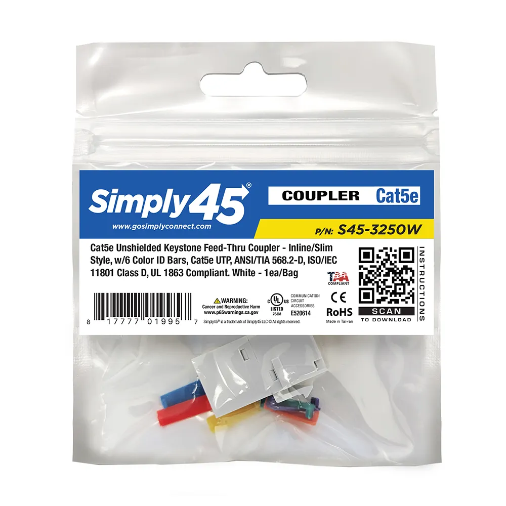 Simply45 Cat5e keystone feed-thru samler hvid uskyldet
