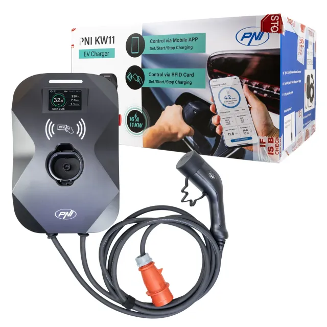 PNI KW11 ladestation 11kW Type 2 4m kabel med display