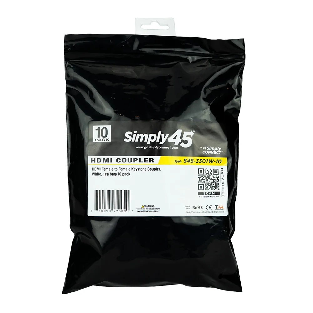 Simply45 HDMI Keystone Coupler kobling hvid 10 stk hun-hun