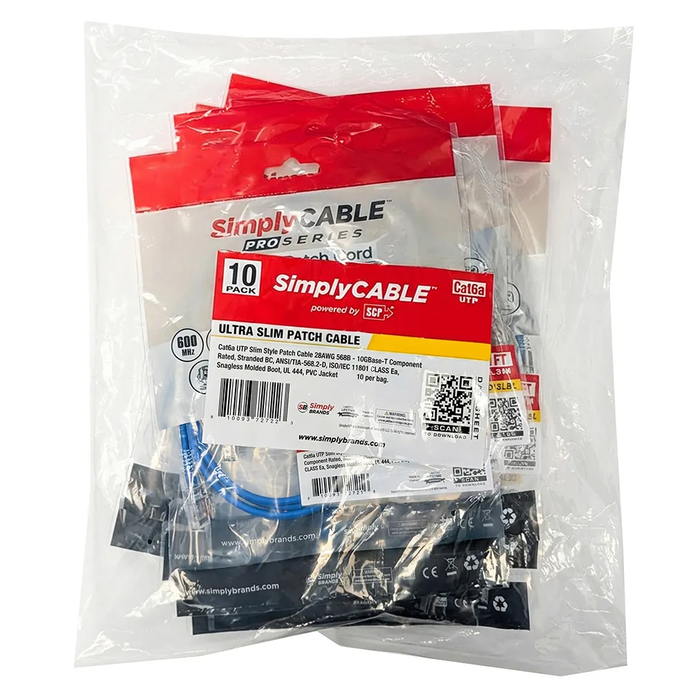 Simply45 Slim Style Cat6a patchkabel blå 1,8m 10-pak