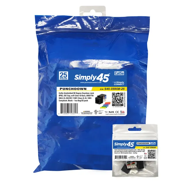 Simply45 Cat5e keystone stik sort 110 25-pak UTP
