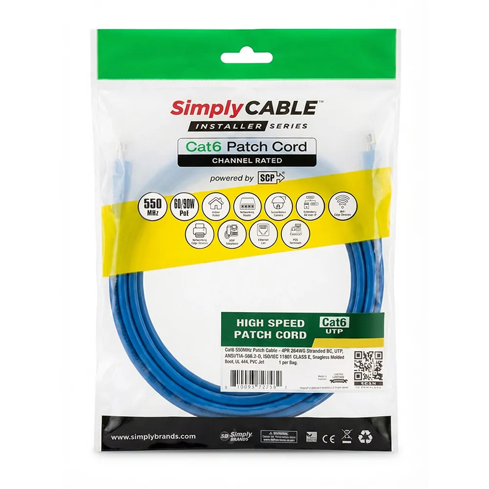 Simply45 CAT6 patchkabel blå 1,5m snagless 550MHz