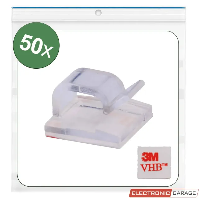 Electronic Garage kabelclips selvklæbende transparent 50 stk