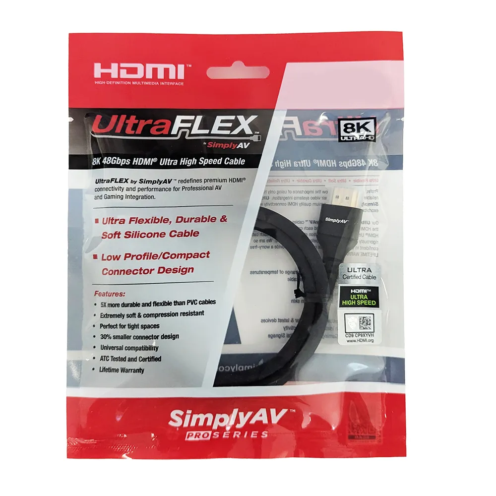 SimplyAV UltraFlex HDMI kabel 2m 8K 48Gbps sort silikone