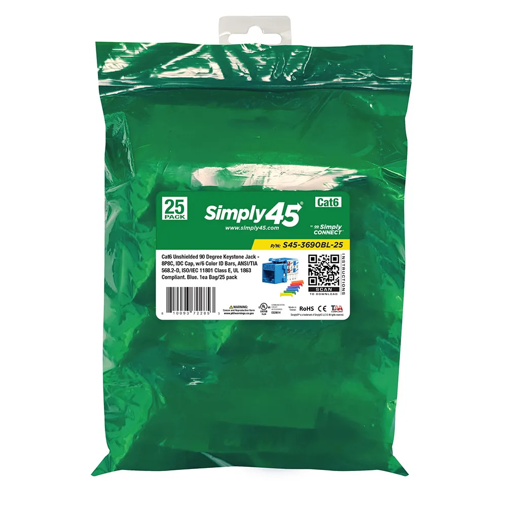 Simply45 Cat6 keystone jack 90° blå 25-pak