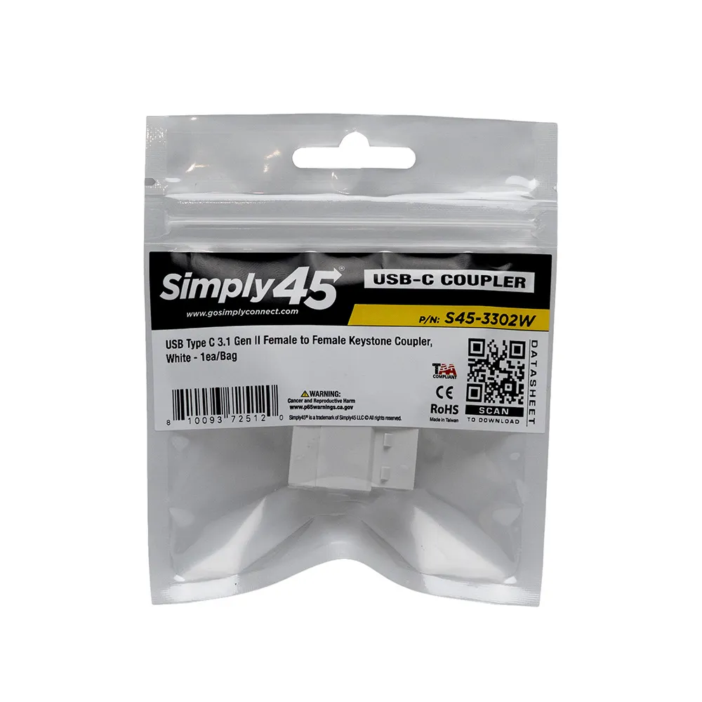 Simply45 USB Type-C keystone kobling hvid 10-pak USB 3.1