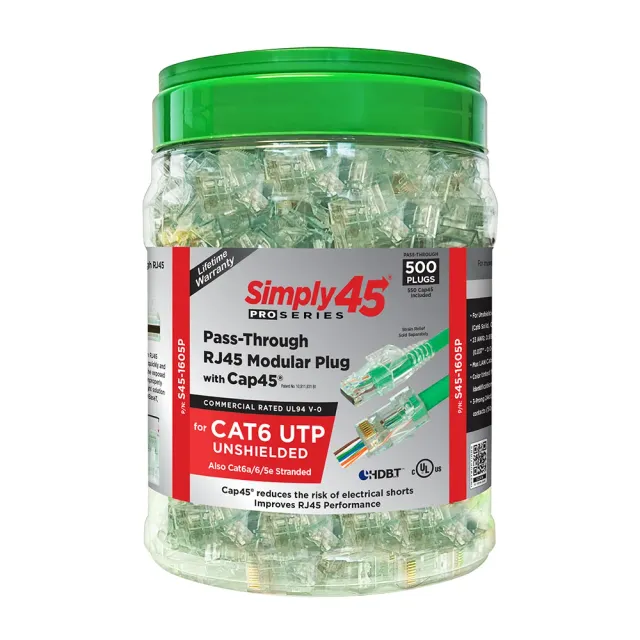 Simply45 ProSeries S45-1600P RJ45 stik 500 stk pass-through