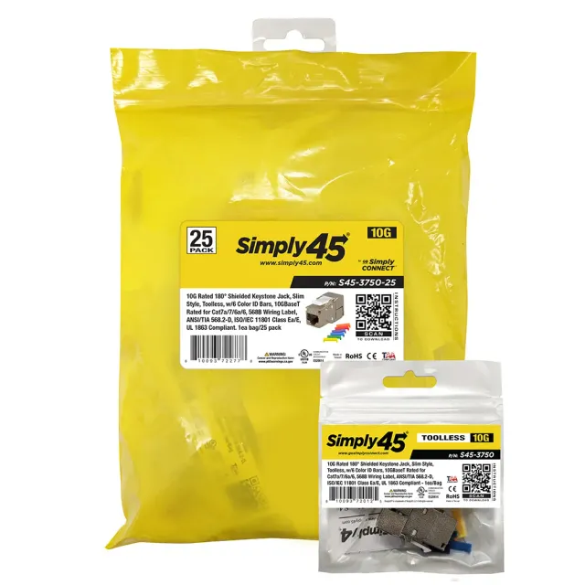 Simply45 10G keystone jack 25 stk skærmet Cat6A
