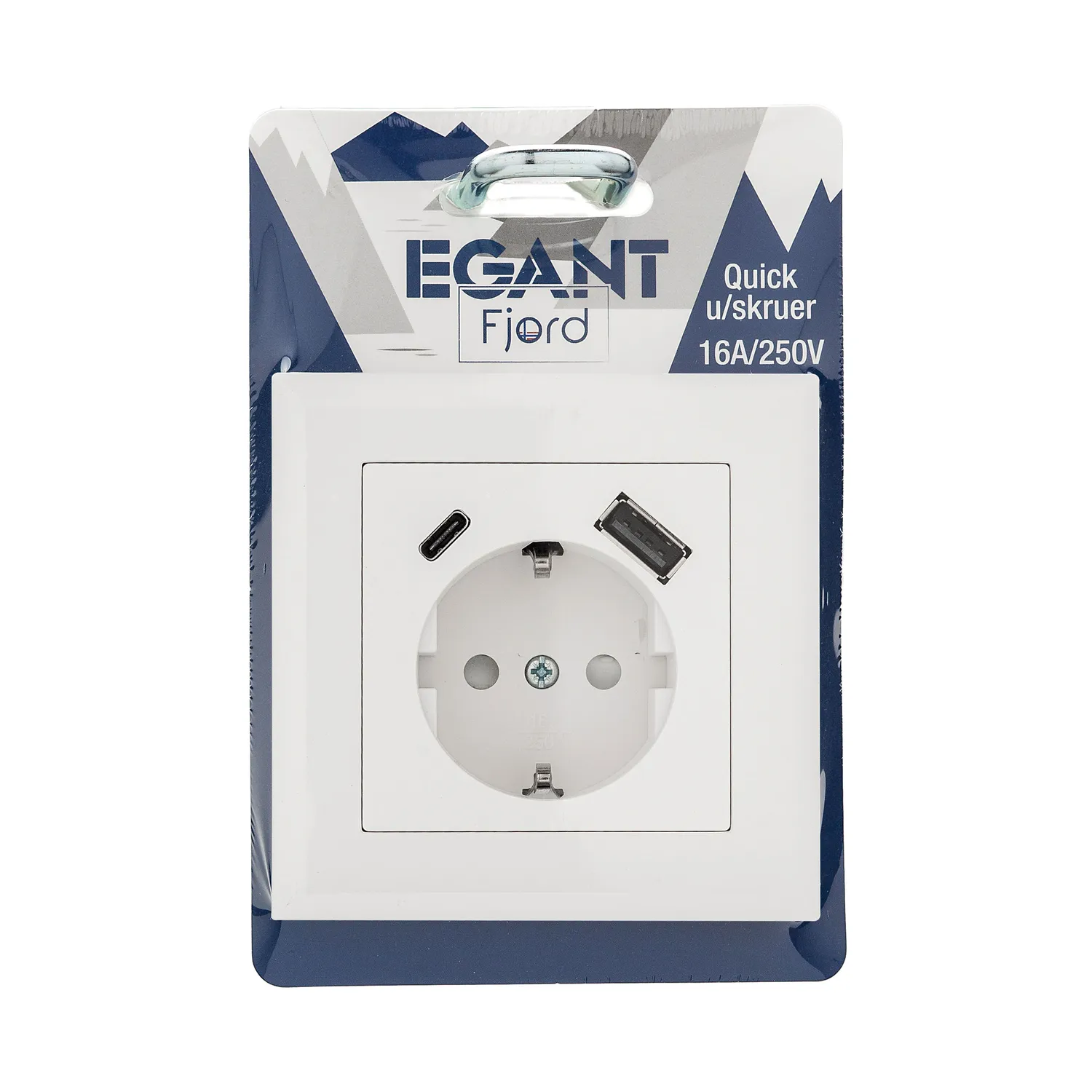 Egant Fjord enkel stikkontakt med jord USB A+C