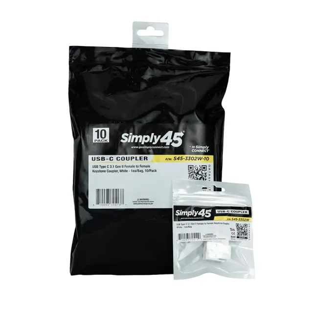Simply45 USB Type-C keystone kobling hvid 10-pak USB 3.1