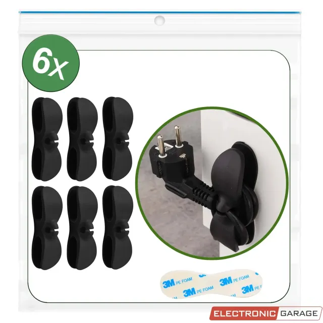 Electronic Garage kabelholder selvklæbende sort 6 stk