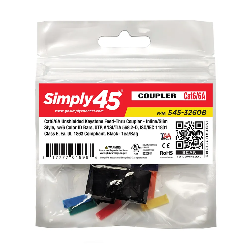 Simply45 Cat6 keystone samler sort 25-pak UTP