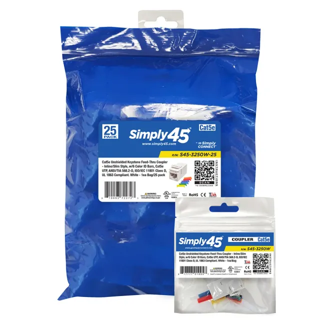 Simply45 Cat5e keystone kobler hvid 25 stk UTP