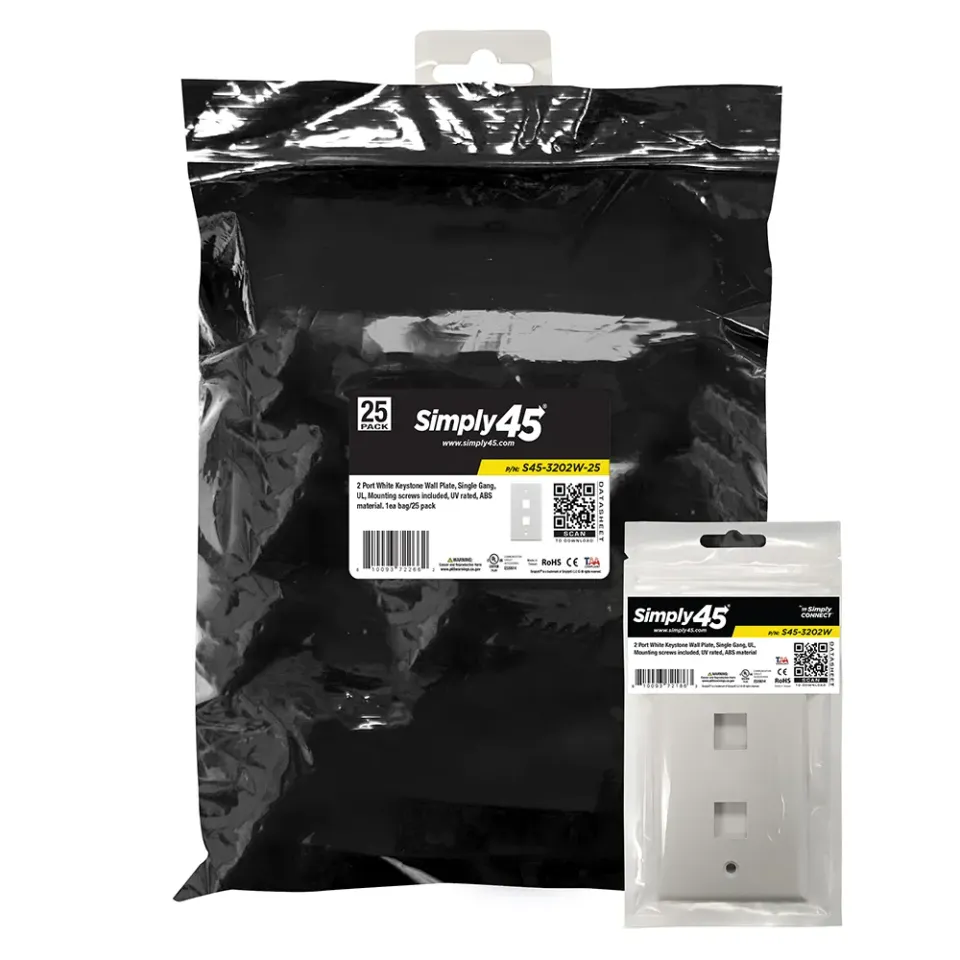 Simply45 S45-3202W-25 vægudtag 2 port hvid 25-pak