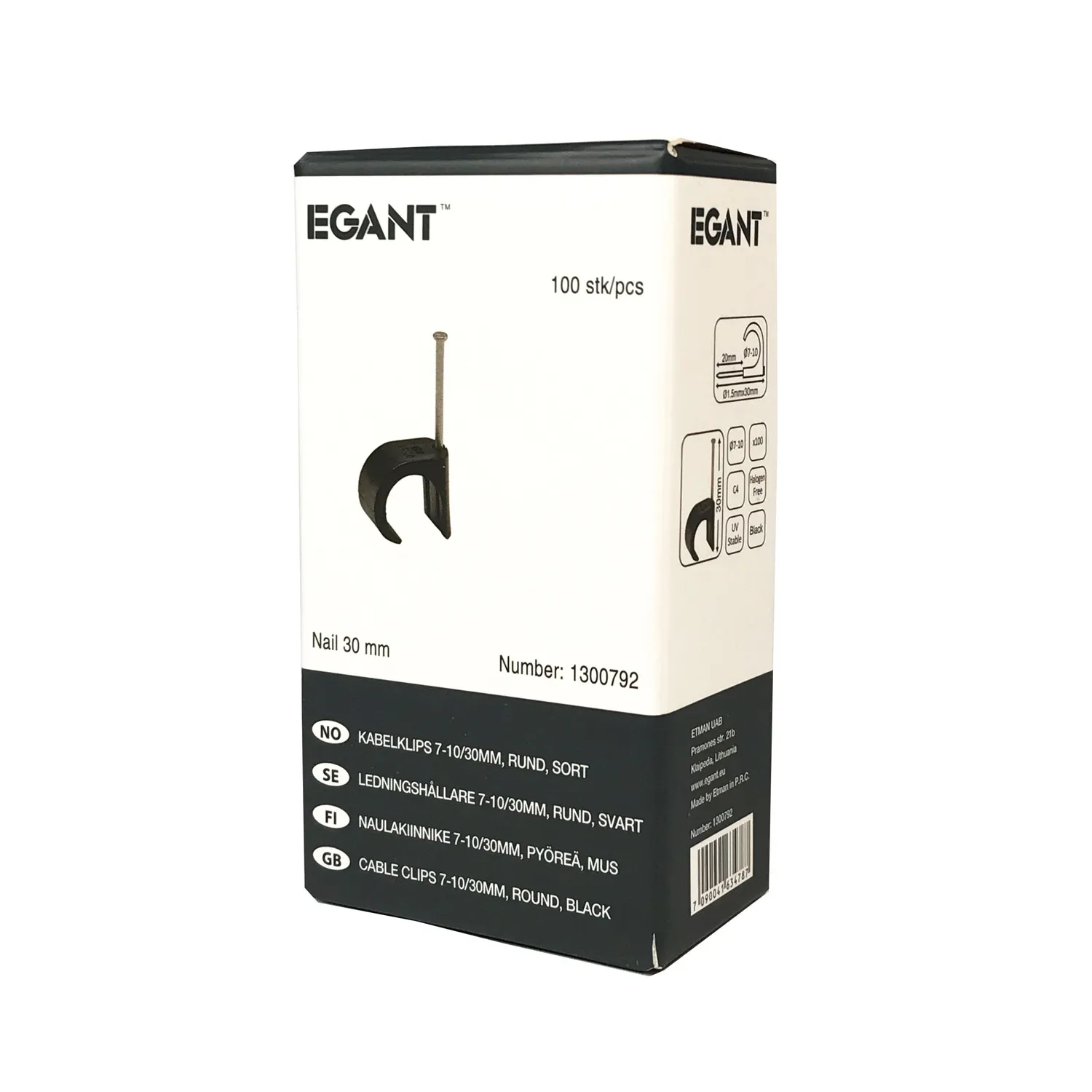 EGANT sømclips 7-10 mm rund kabel