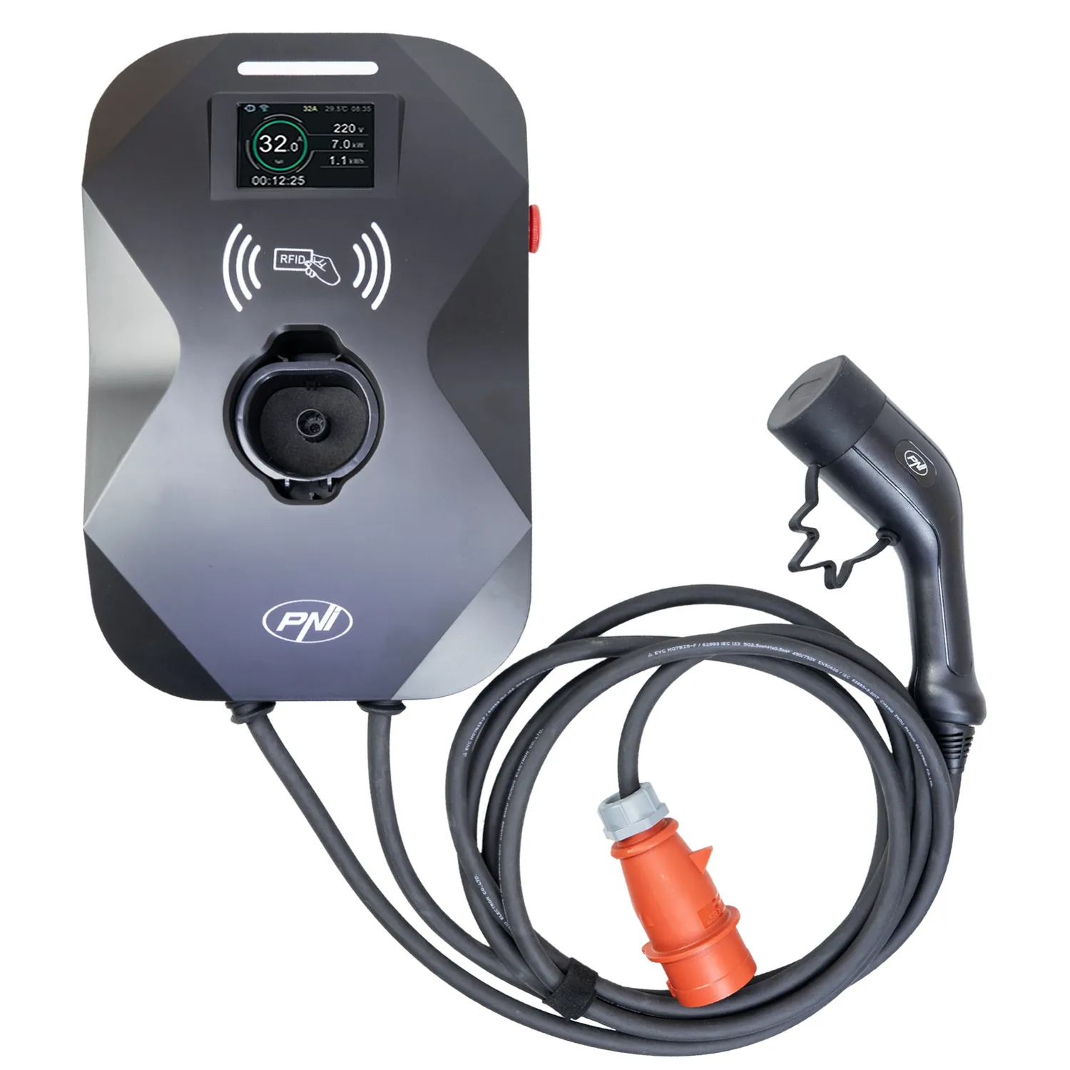 PNI KW11 ladestation 11kW Type 2 4m kabel med display