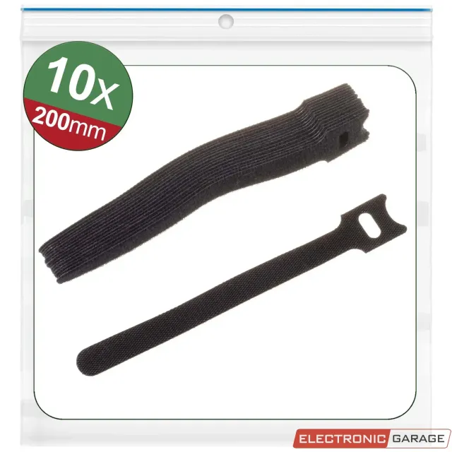 Electronic Garage velcrobånd 200x12 mm kabelbinder sort 10 stk