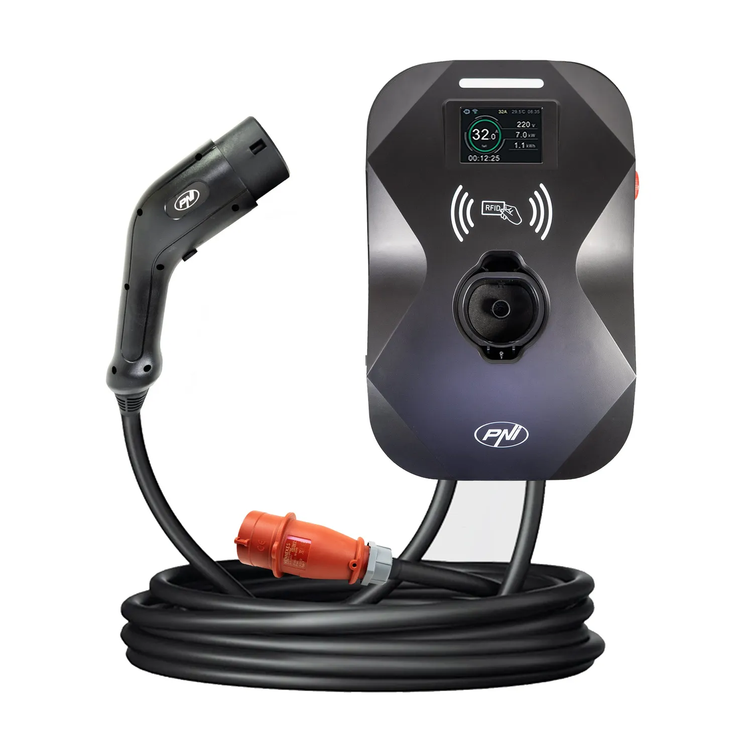 PNI KW11 ladestation 11kW Type 2 4m kabel med display
