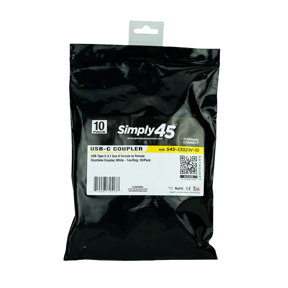 Simply45 USB Type-C keystone kobling hvid 10-pak USB 3.1