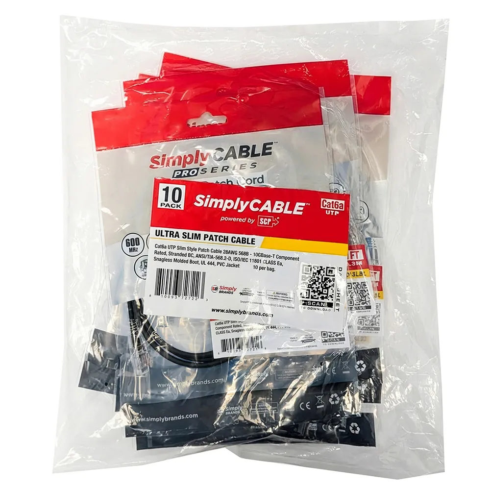 Simply45 Cat6a Slim patchkabel 0,3m sort 10-pak 10G