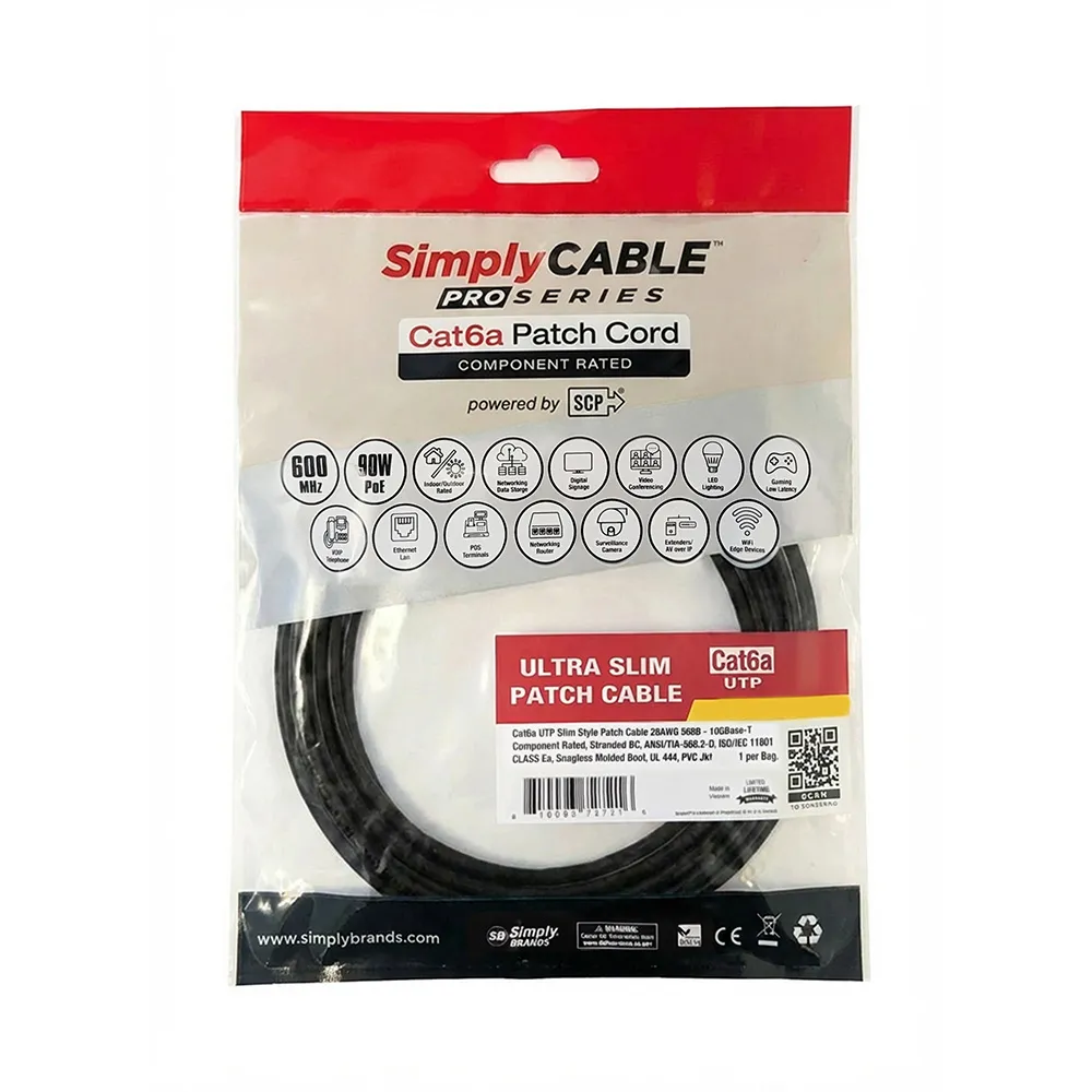 Simply45 Cat6a Slim patchkabel sort 3m