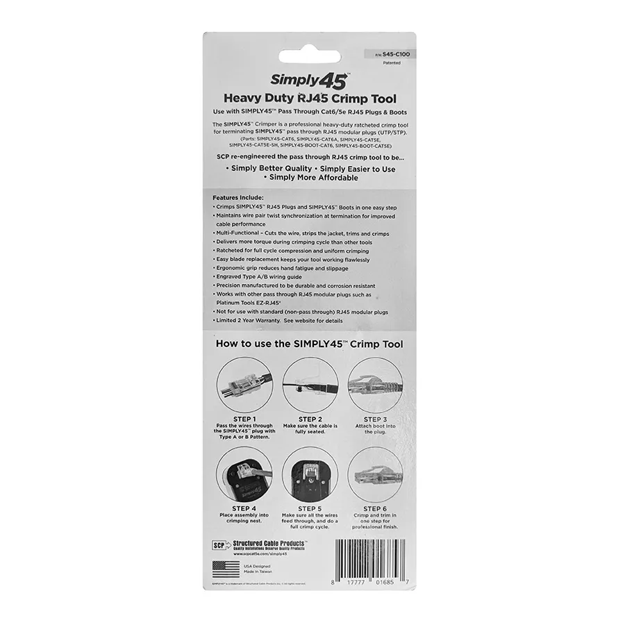 Simply45 S45-C100 crimptang RJ45 pass-through