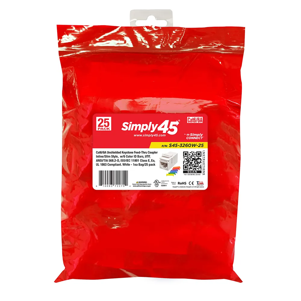 Simply45 Cat6 keystone samlemuffe hvid 25 stk