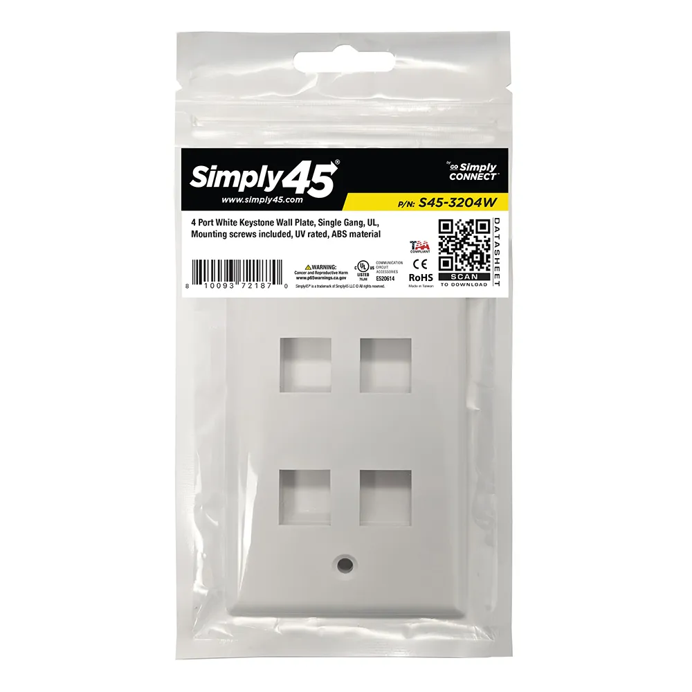 Simply45 S45-3204W keystone vægplade 4 port hvid