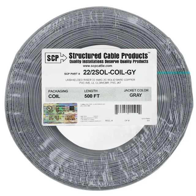 Simply45 22/2SOL-COIL-GY alarmkabel grå 2x22AWG 152m