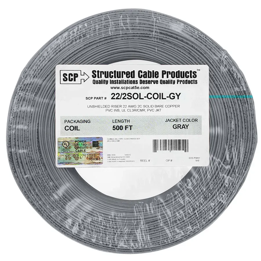 Simply45 22/2SOL-COIL-GY alarmkabel grå 2x22AWG 152m
