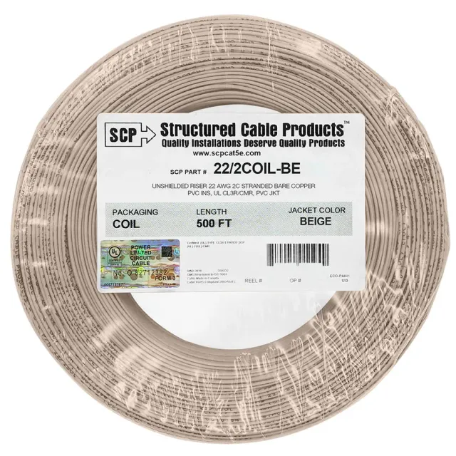 Simply45 22/2 alarmkabel beige 500ft coil 2-leder