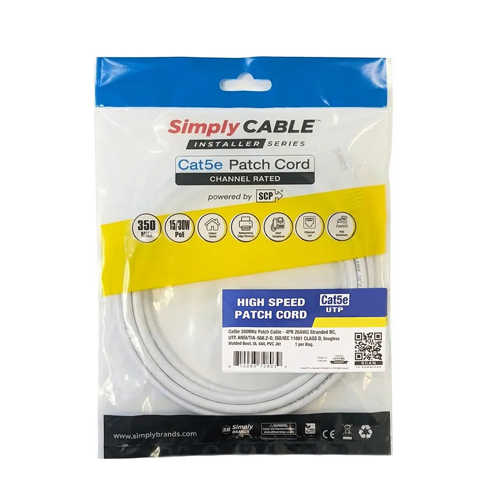 Simply45 CAT5E patchkabel hvid 0,6 m snagless