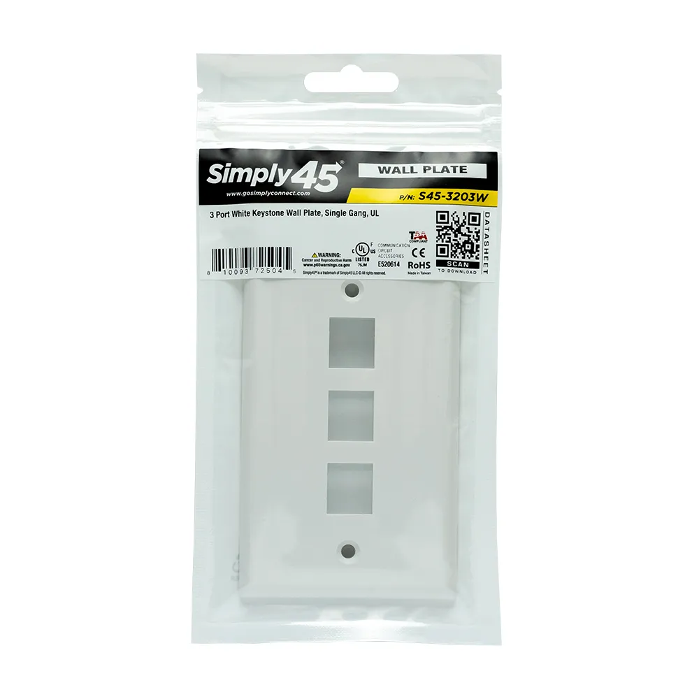 Simply45 3-port keystone vægplade hvid 1 stk single gang