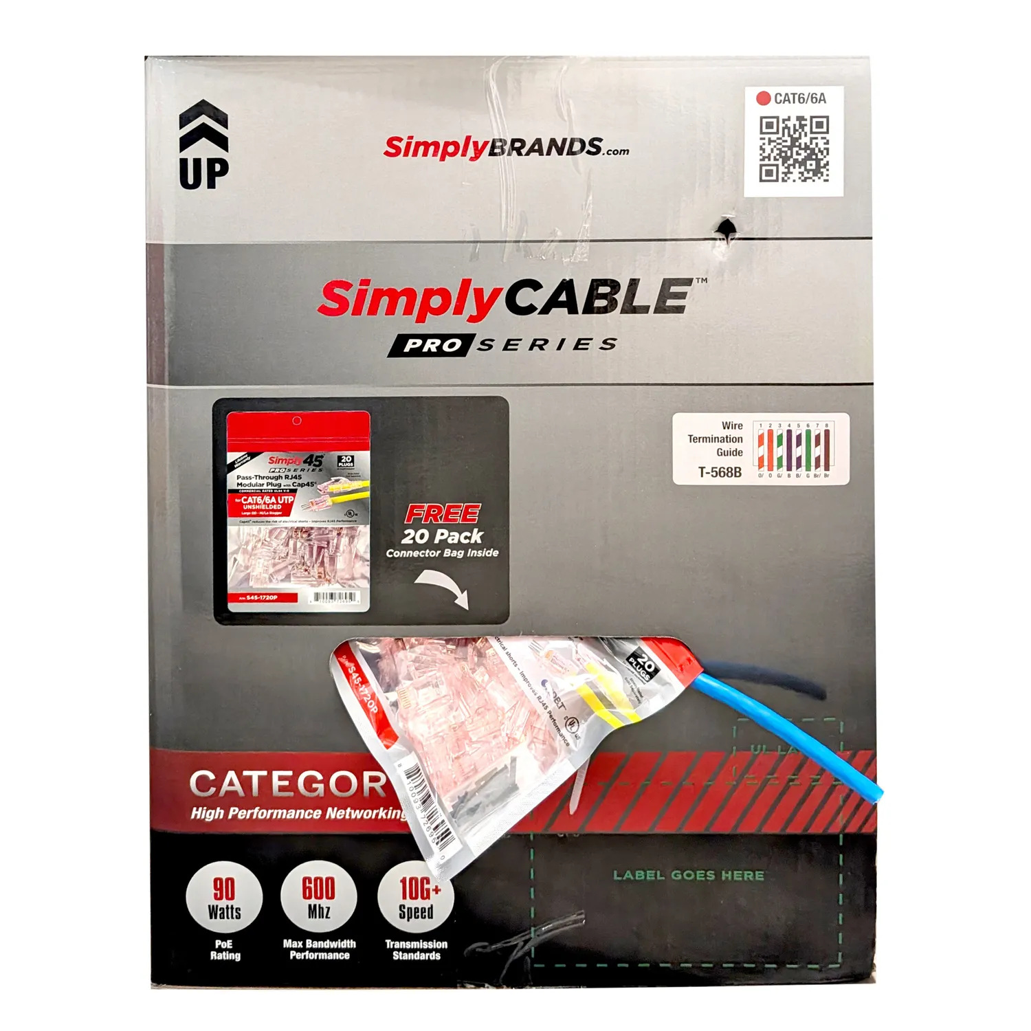Simply45 Pro Series Cat6a installationskabel sort 305 m