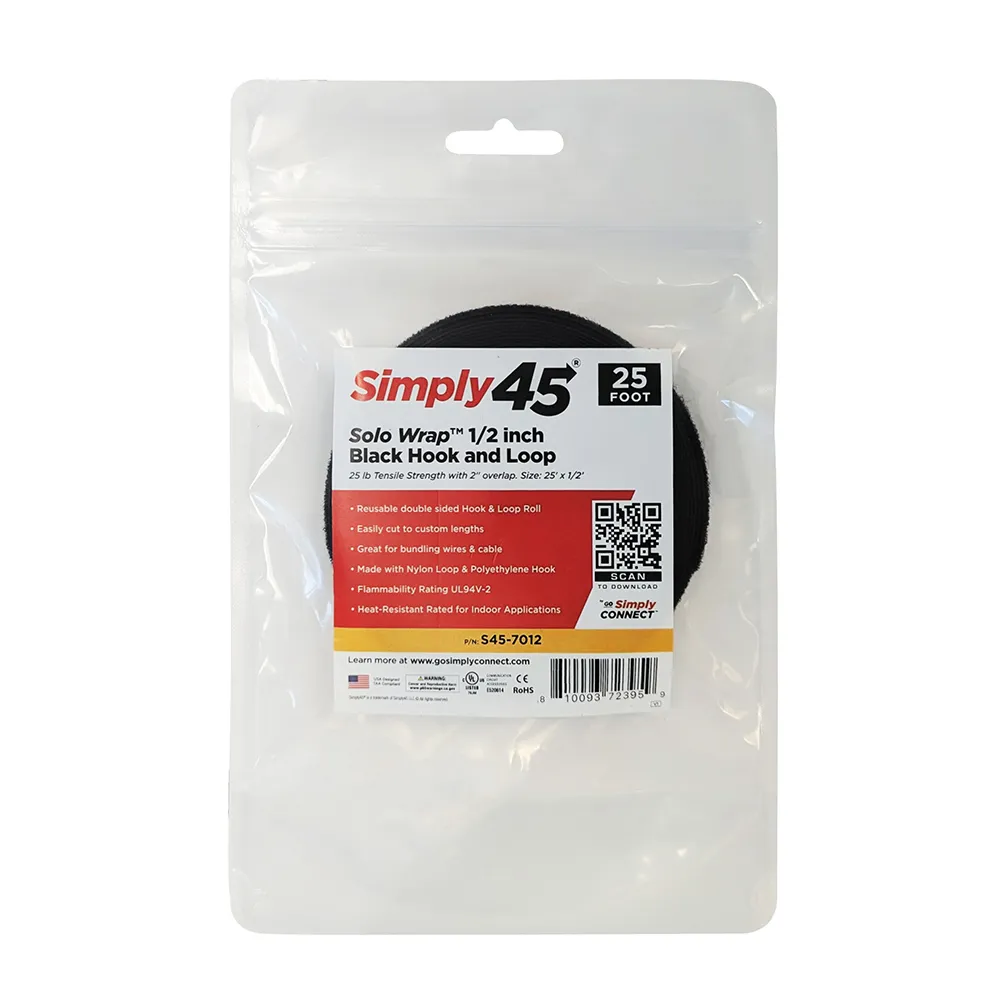 Simply45 Hook and Loop velcrobånd 7,6m sort 1-pak