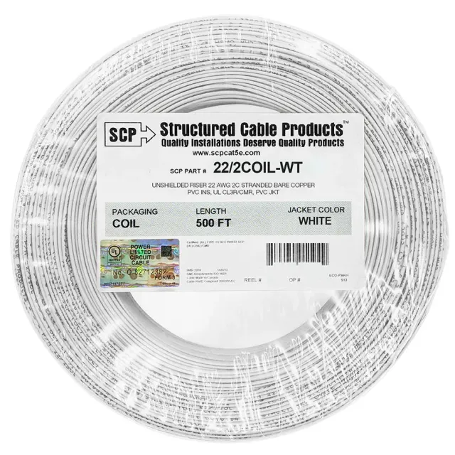 Simply45 22/2COIL-WT alarmkabel hvid 152 m 22AWG