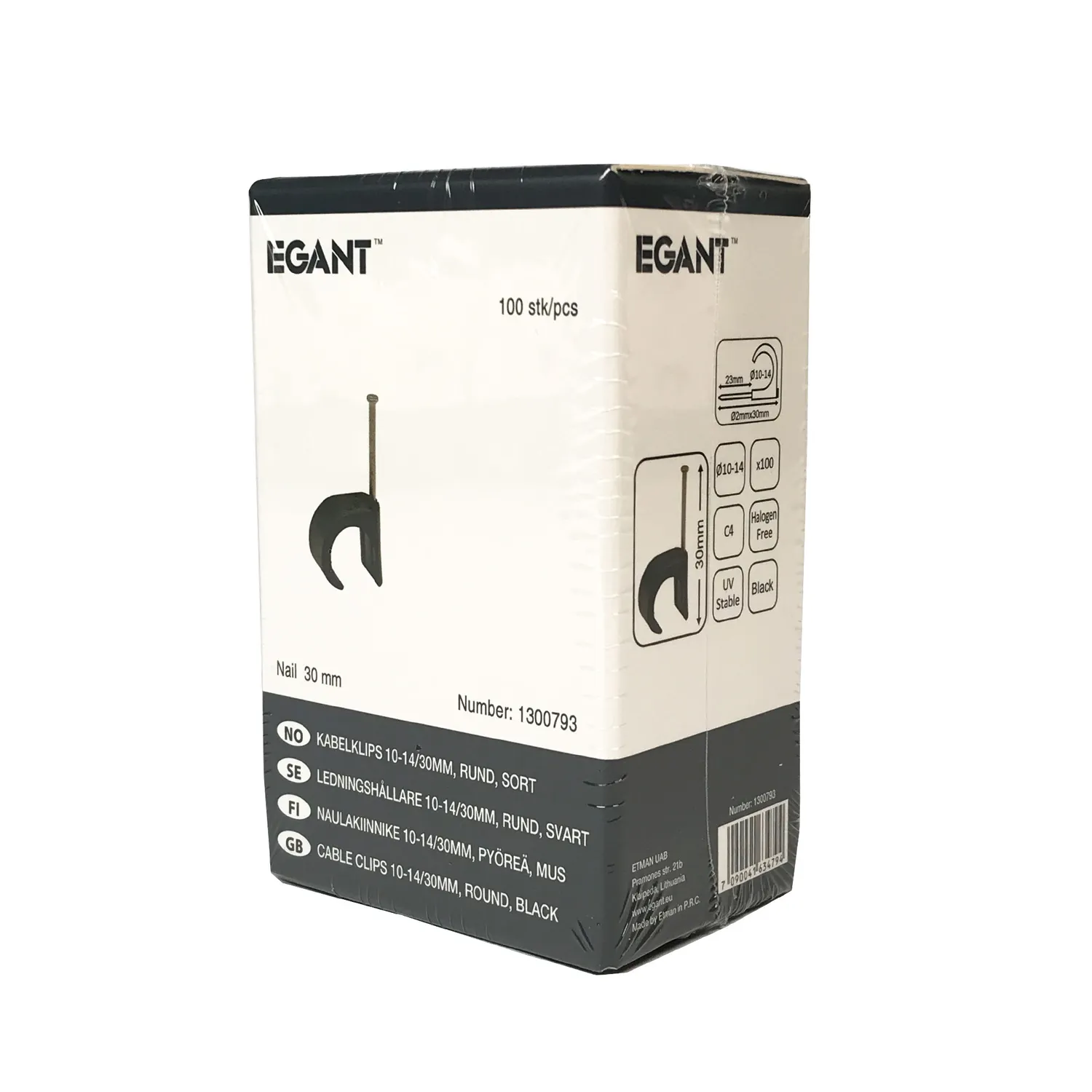 EGANT kabelclips 10-14 mm rund sort
