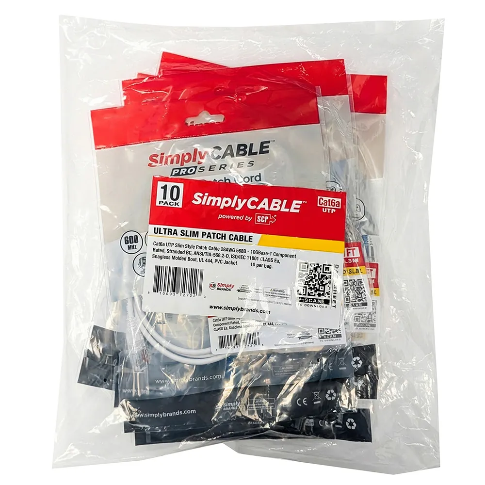 Simply45 Cat6a Slim patchkabel 3m hvid 10-pak