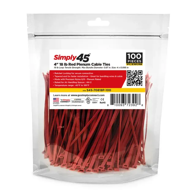 Simply45 kabelstrips rød 100mm 100stk UV