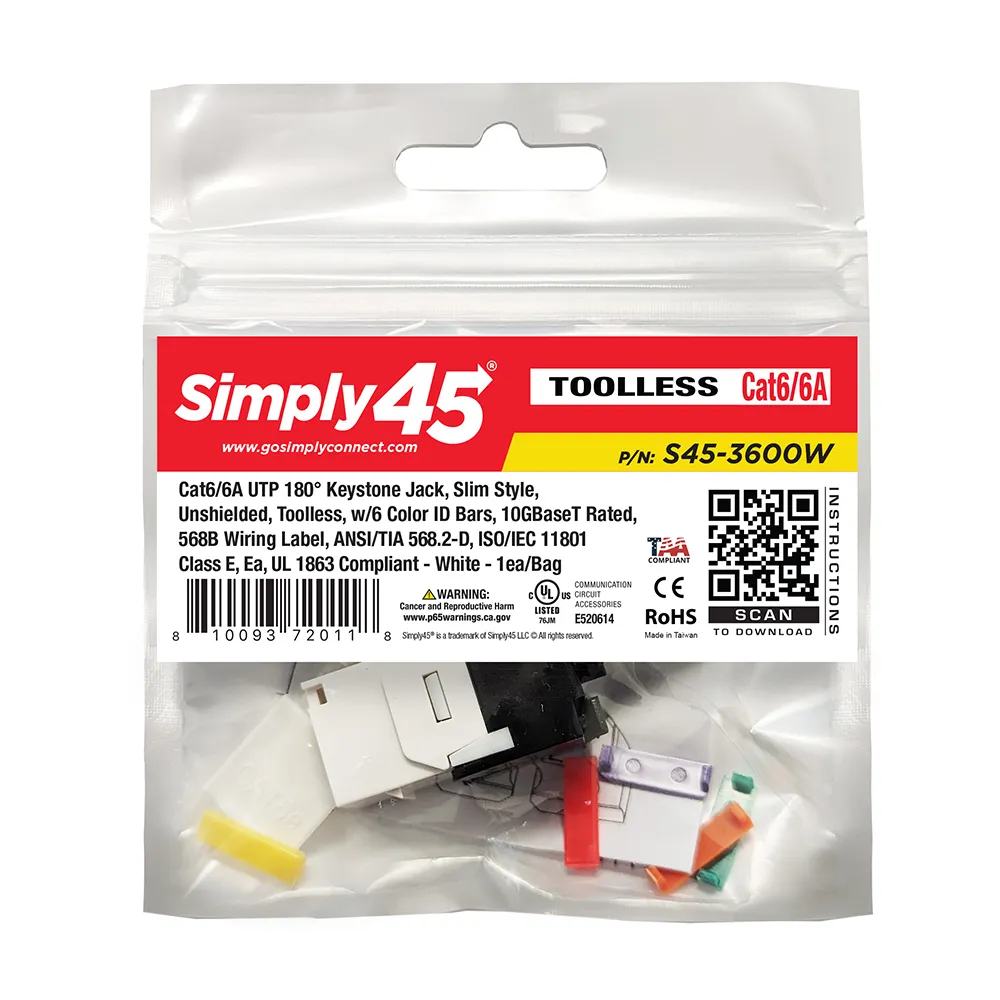 Simply45 Cat6/6A keystone stik hvid 180° 25 stk