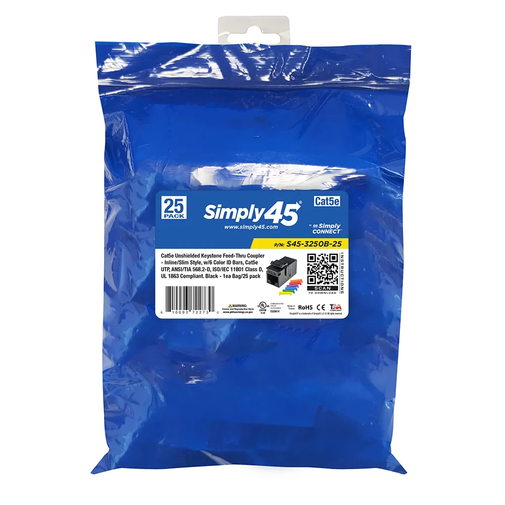 Simply45 Cat5e Keystone-kobler feed-thru sort 25 stk