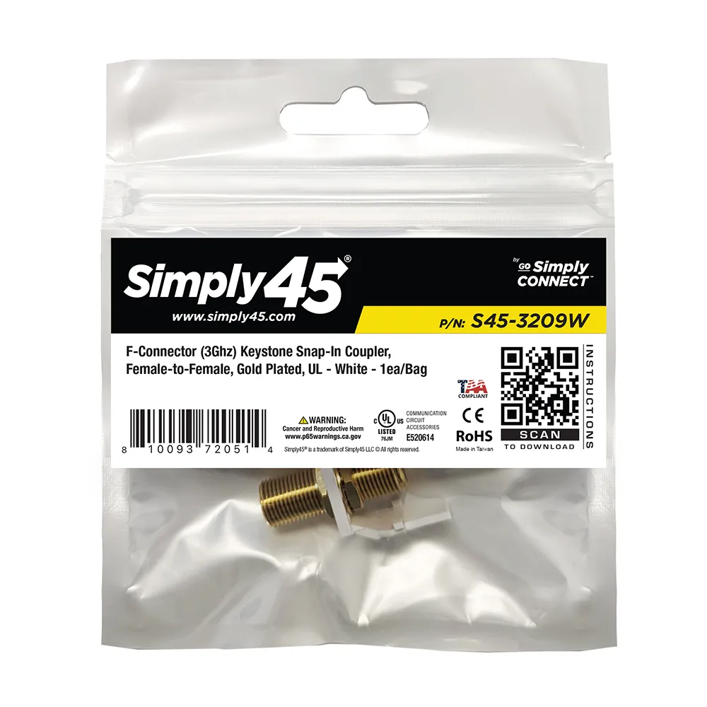 Simply45 F-connector keystone indsats hvid 3GHz 25 stk