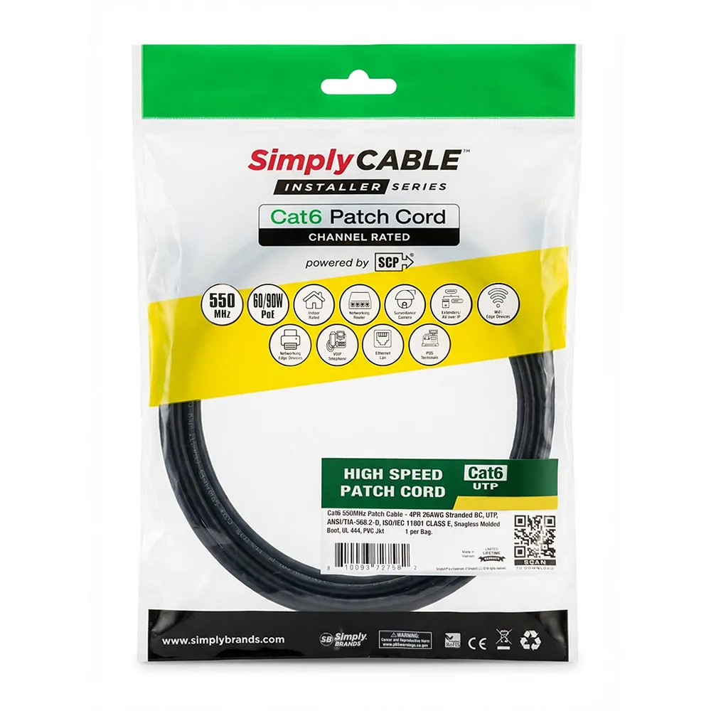 Simply45 CAT6 patchkabel 4,2m sort snagless