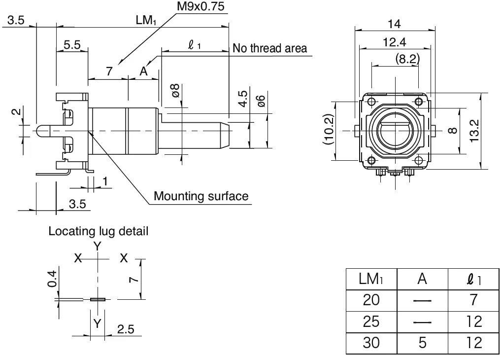 ALPS drejeencoder 24 trin 25mm med 6mm D-aksel