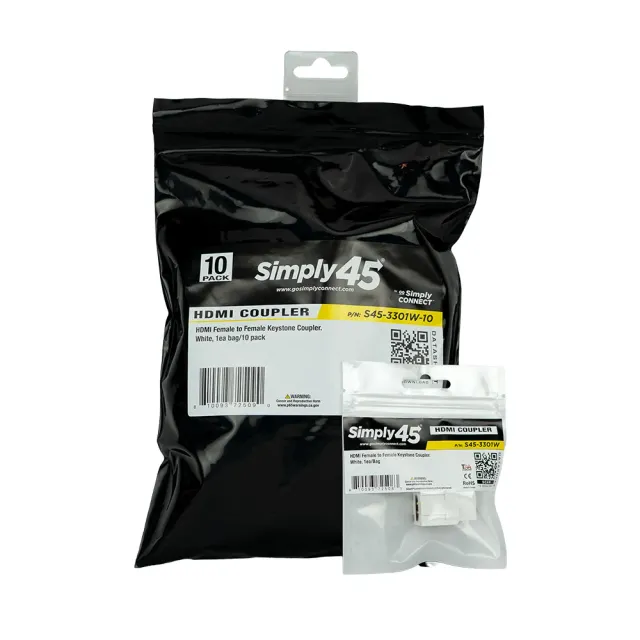 Simply45 HDMI Keystone Coupler kobling hvid 10 stk hun-hun